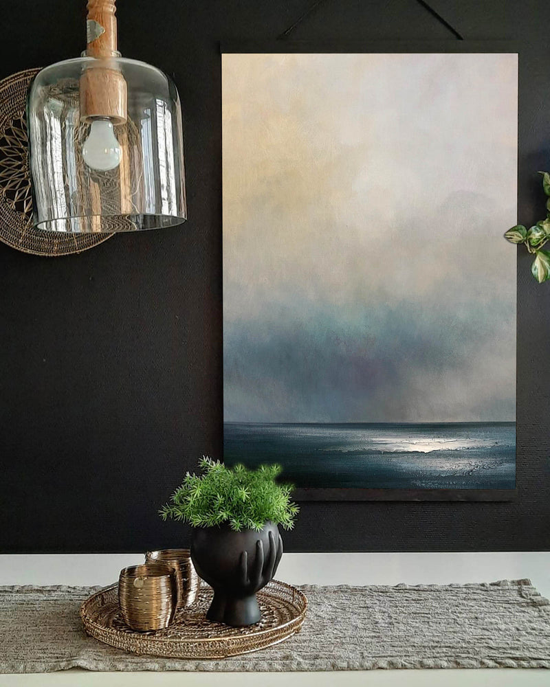 Modern Dark Blue Abstract Art Minimalist Acrylic Painting Canvas Wall Art For Livingroom