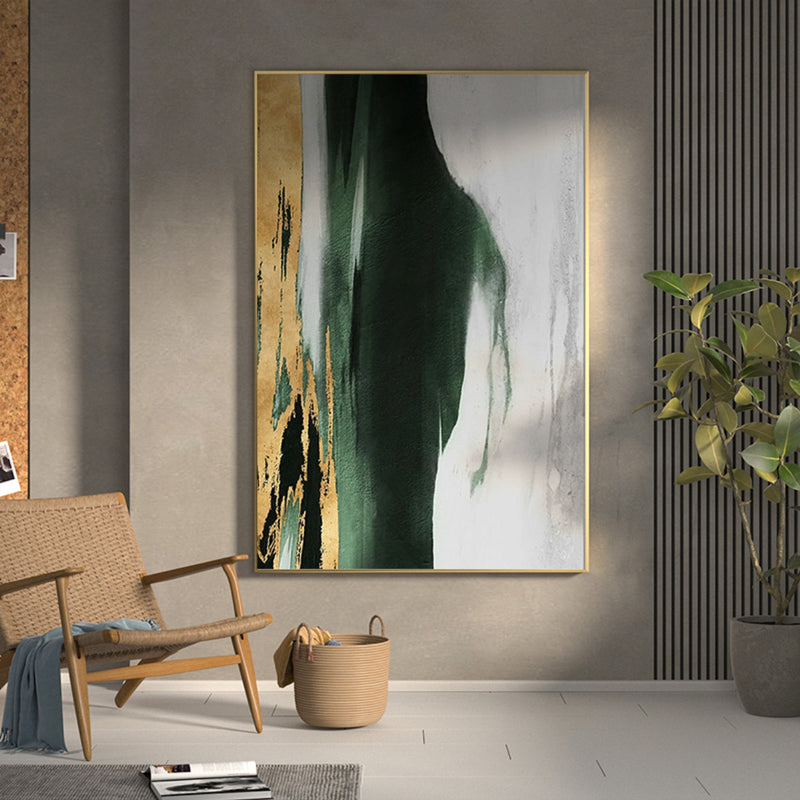 Framed Gold And Green Abstract Wall Art Large Navy Green Abstract Painting Oversized Abstract Wall Art