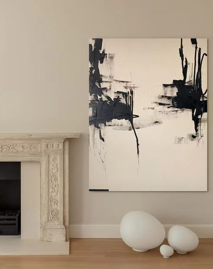 Contemporary Minimalist Art Painting Black And White Abstract Canvas Wall Art For Sale