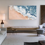 Modern Blue Wave Beach Painting Contemporary Seascape Wall Art Ocea Panoramic Art