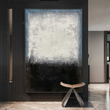 Black White Blue Abstract Minimalist Acrylic Painting On Canvas Modern Canvas Art Large livingroom wall art