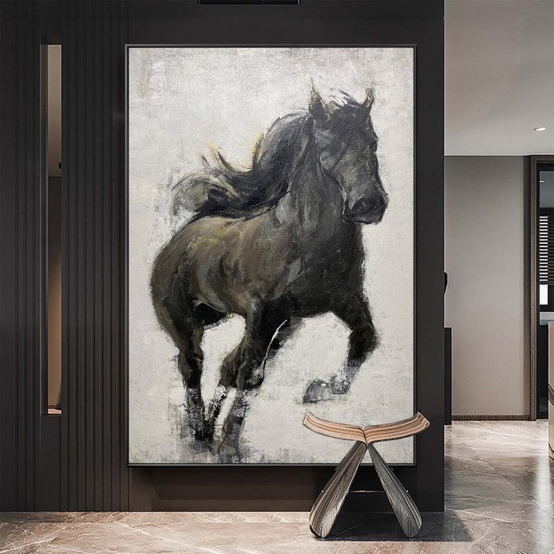 Large Modern Black Horse Painting Wall Art For Living Room Canvas Painting Horse Acrylic Painting