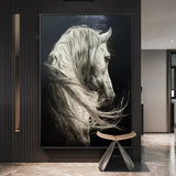 Large White Horse Oil Painting Wild Horse Canvas Art Black and White Horse Painting For Sale