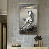 Grey Running Horse Painting On Canvas Large Arabian Horse Wall Art Huge Horse Oil Painting