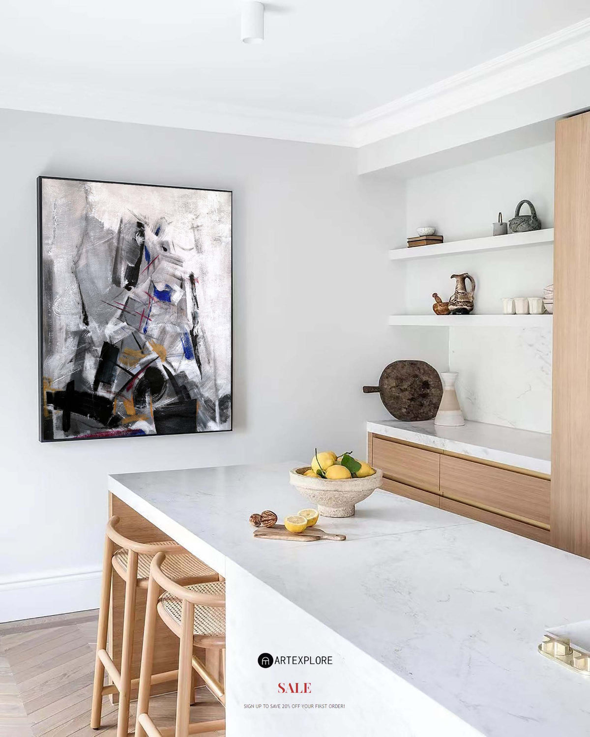 Contemporary Abstract Art Large Vertical Black And White Abstract Painting 