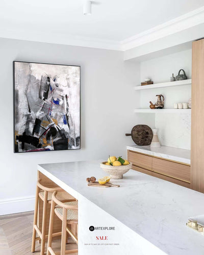 Contemporary Abstract Art Large Vertical Black And White Abstract Painting 