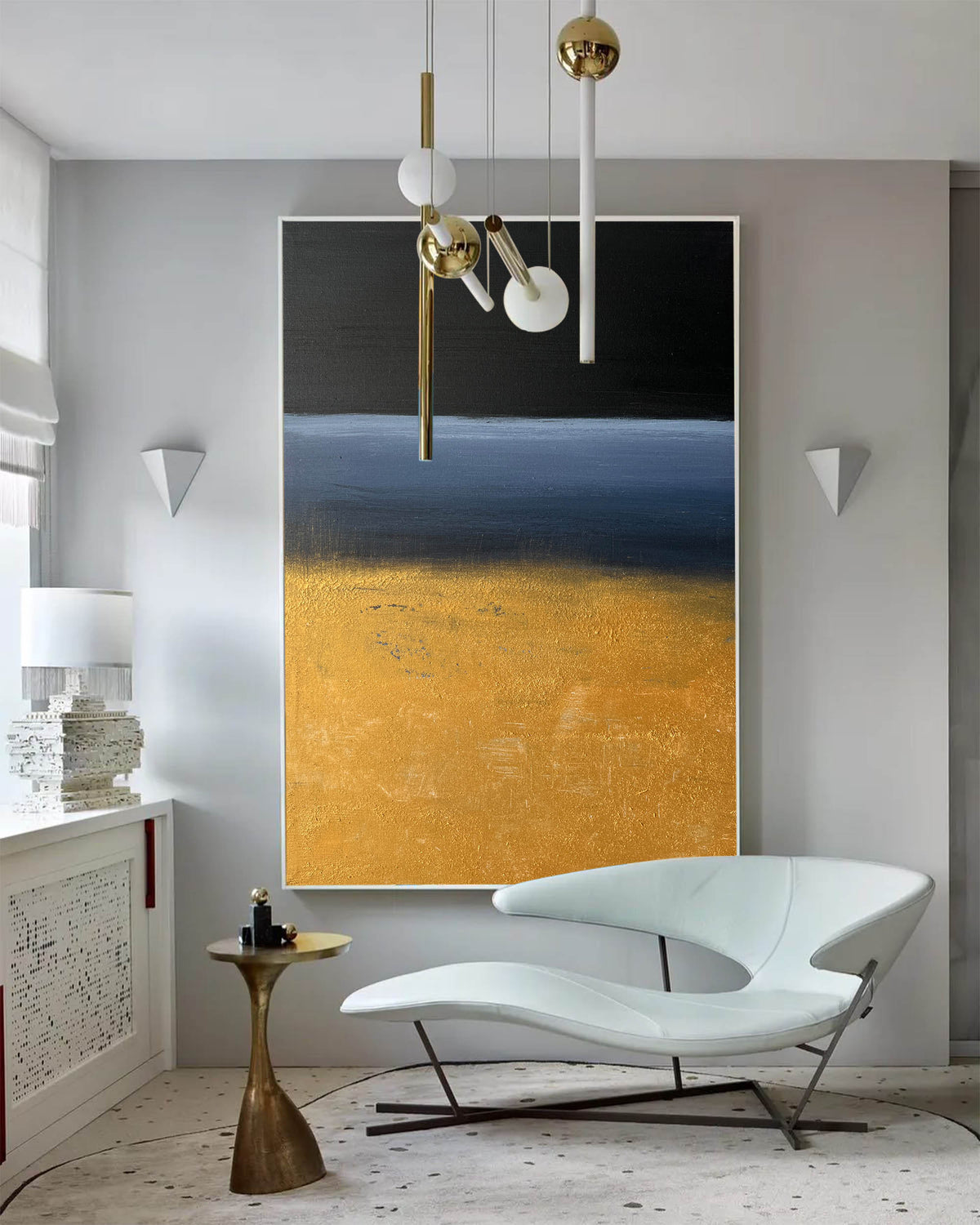 Modern Black Gold Blue Minimalist Painting Abstract Oil Painting Canvas Wall Art For Sale