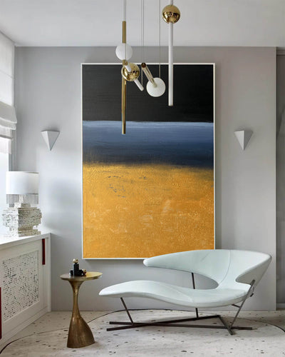 Modern Black Gold Blue Minimalist Painting Abstract Oil Painting Canvas Wall Art For Sale