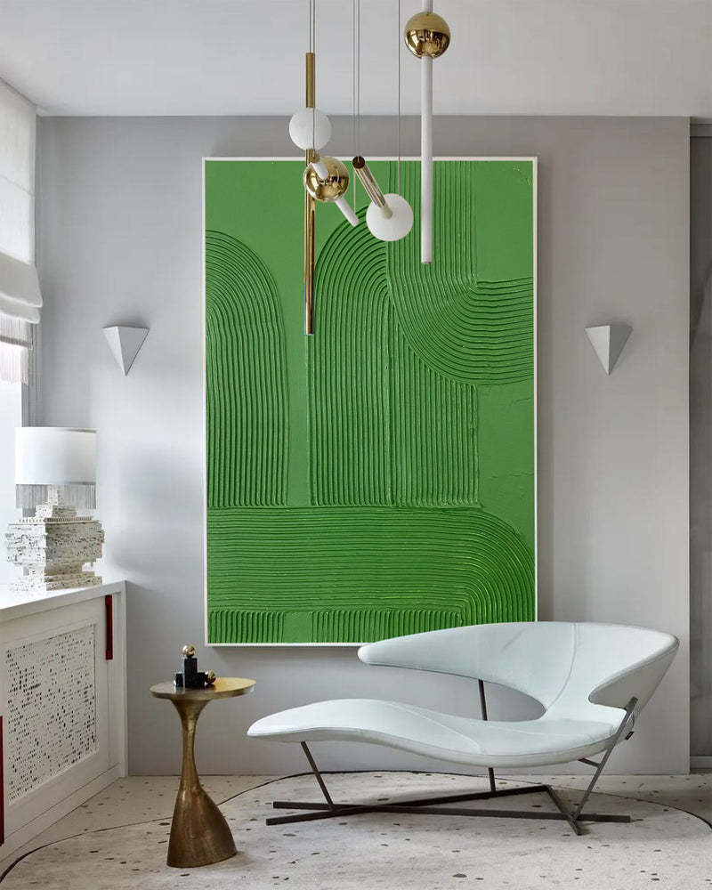 Large Textured Painting Green Abstract Wall Art Minimalist Acrylic Abstract Painting For Sale