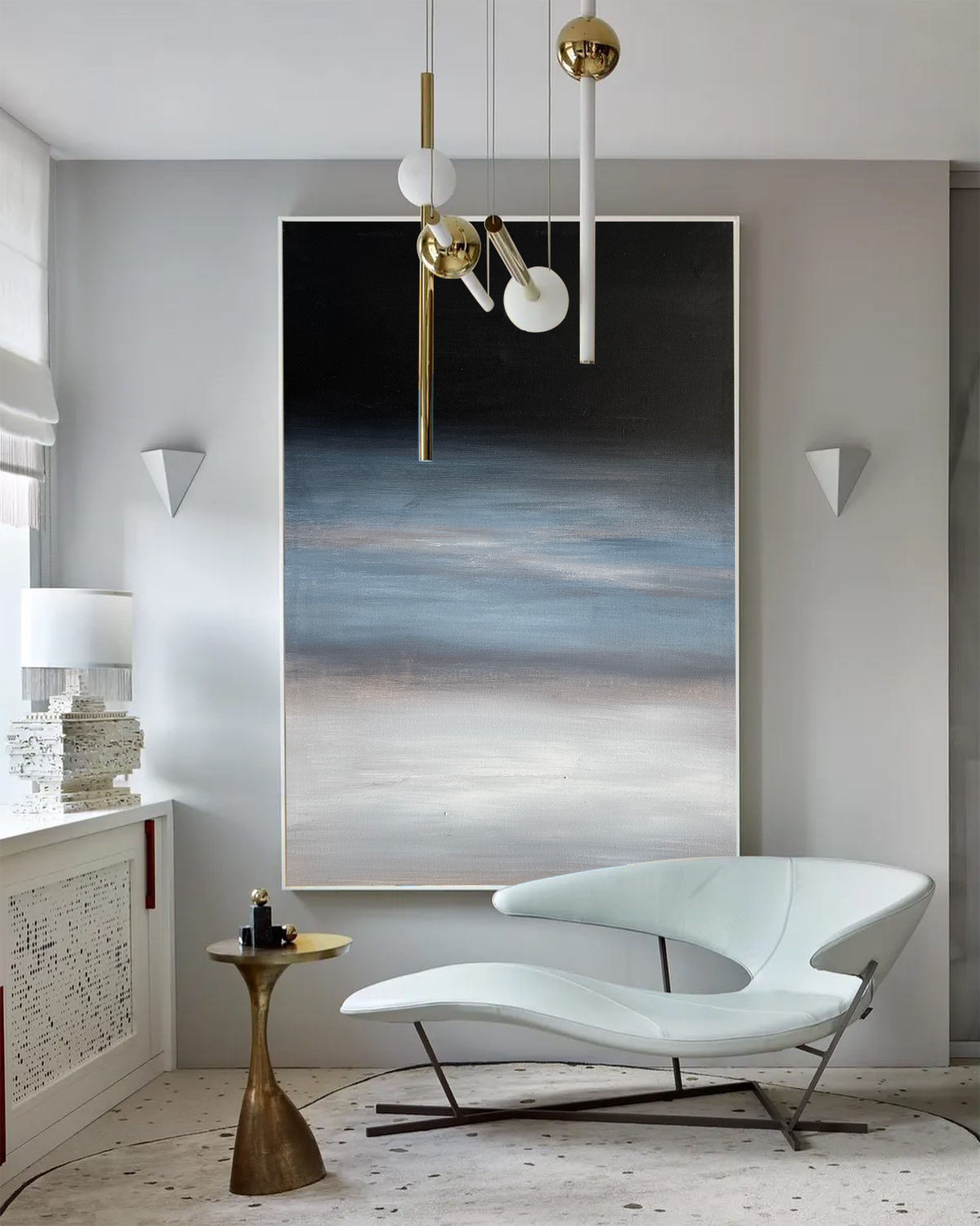 Modern Black Blue Minimalist Painting Abstract Oil Painting Canvas Wall Art For Livingroom