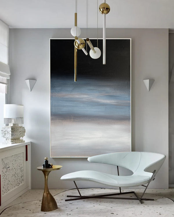 Modern Black Blue Minimalist Painting Abstract Oil Painting Canvas Wall Art For Livingroom