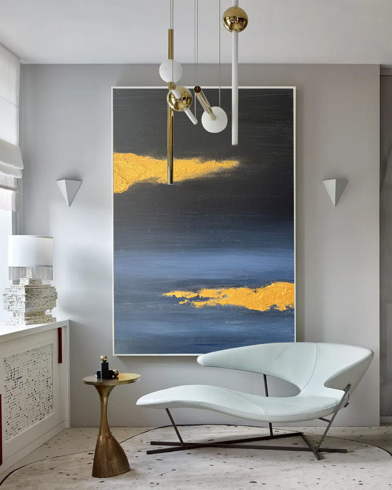 Large Black Blue Abstract Wall Art Large Acrylic Painting Canvas Artwork For Sale Minimalist Painting For Livingroom