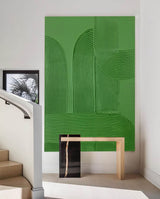 Large Textured Painting Green Abstract Wall Art Minimalist Acrylic Abstract Painting For Sale