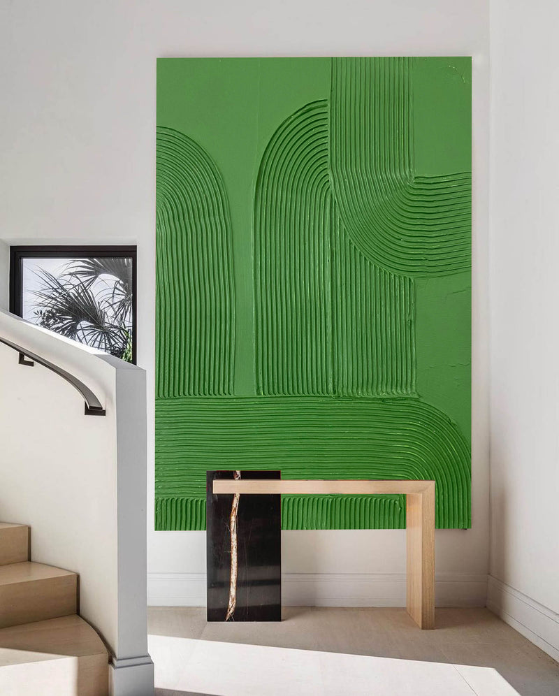 Large Textured Painting Green Abstract Wall Art Minimalist Acrylic Abstract Painting For Sale
