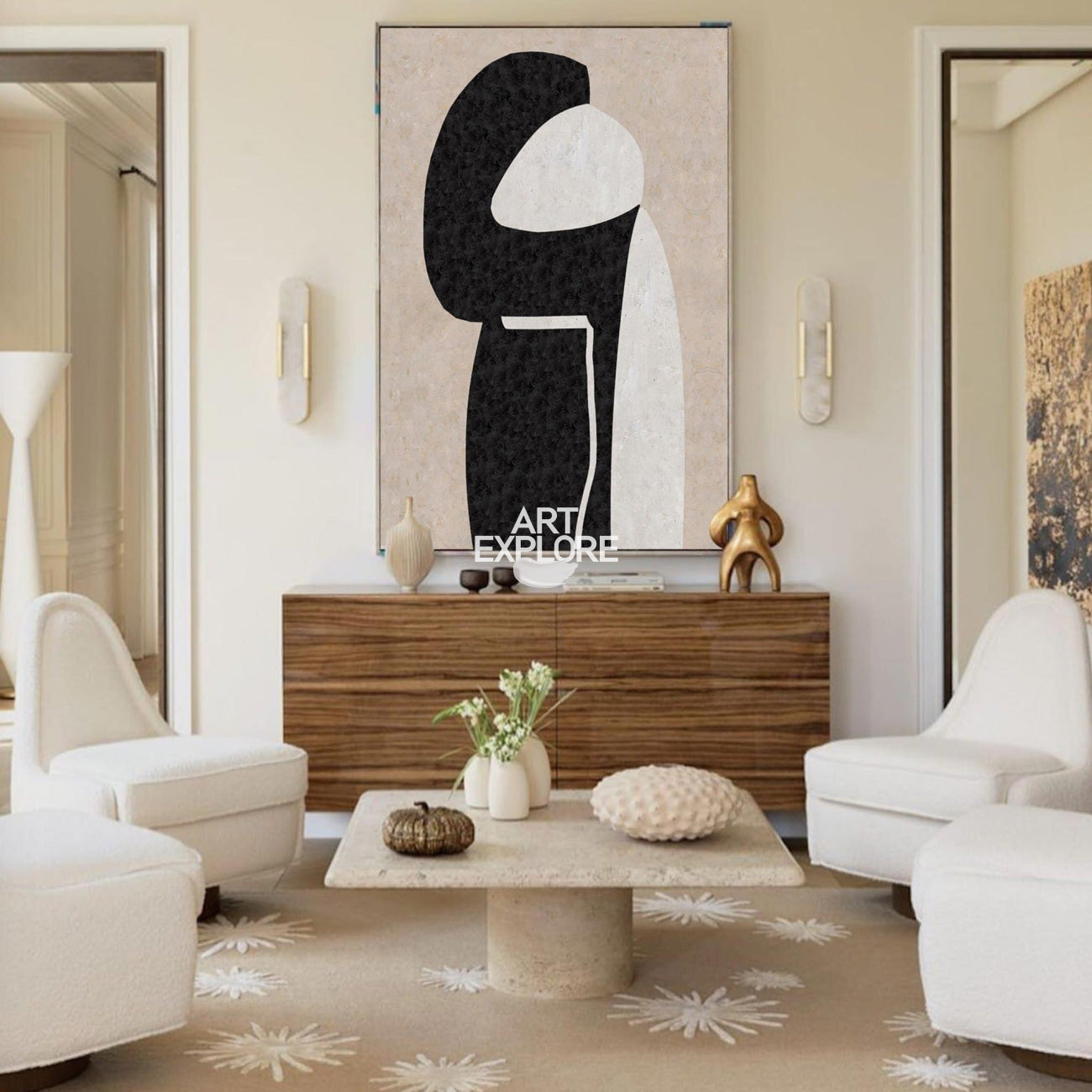 Modern Minimalist Painting Black White And Beige Cool Line Geometric Acrylic Painting Ideas Minimalist Painting For Sale