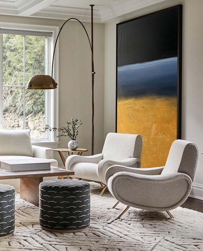 Modern Black Gold Blue Minimalist Painting Abstract Oil Painting Canvas Wall Art For Sale