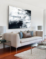 Large Abstract Original Painting Cyan Grey Painting Black White Painting Handmade Modern Art