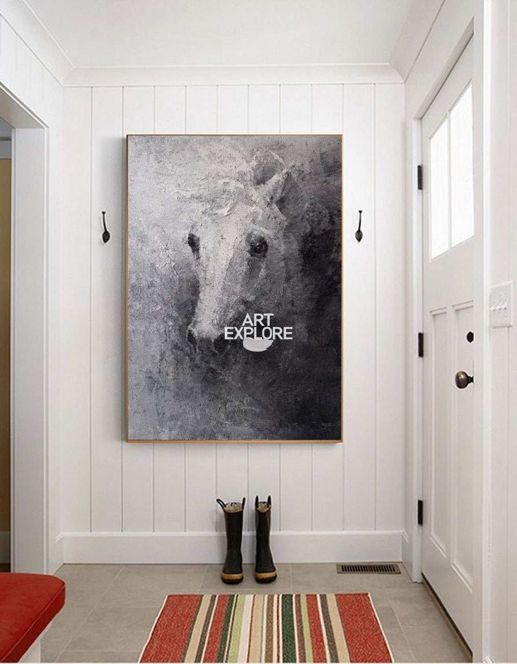 White Abstract Horse Painting #ANH04