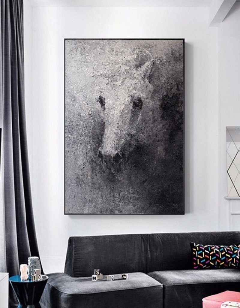 Black White Abstract Horse Painting Original Animal Painting horse Portrait Painting