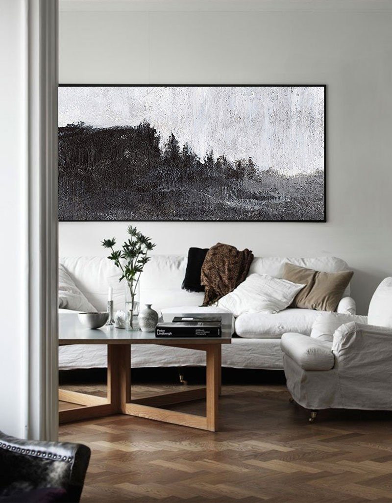 Large Black White Abstract Painting Modern Black Canvas Art Huge Wall Art For Living Room