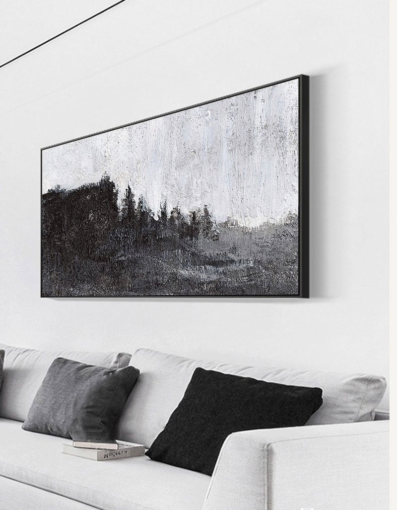Large Black White Abstract Painting Modern Black Canvas Art Huge Wall Art For Living Room