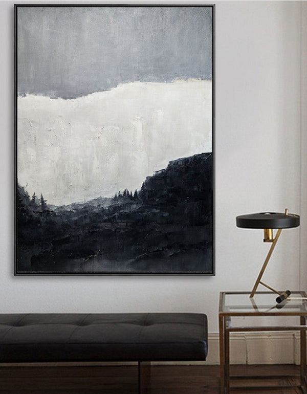 Black White Abstract Landscape Art Extra Large Black White Minimalist Canvas Art