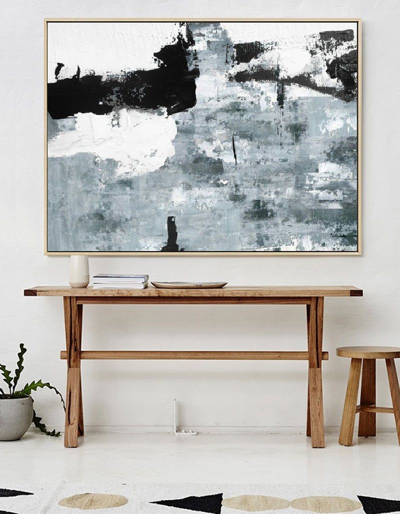 Large Abstract Canvas Art Oversized Black And White Abstract Art Framed