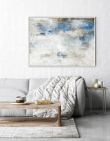 Blue And White Abstract Minimalist Art Horizontal Contemporary Abstract Painting