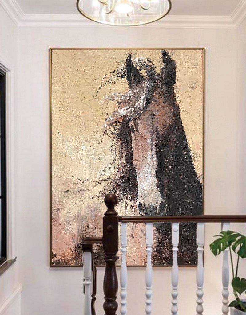 Large Abstract Horse Painting Brown Horse Painting Extra Large Textured Horse Art Oversized Horse Wall Art