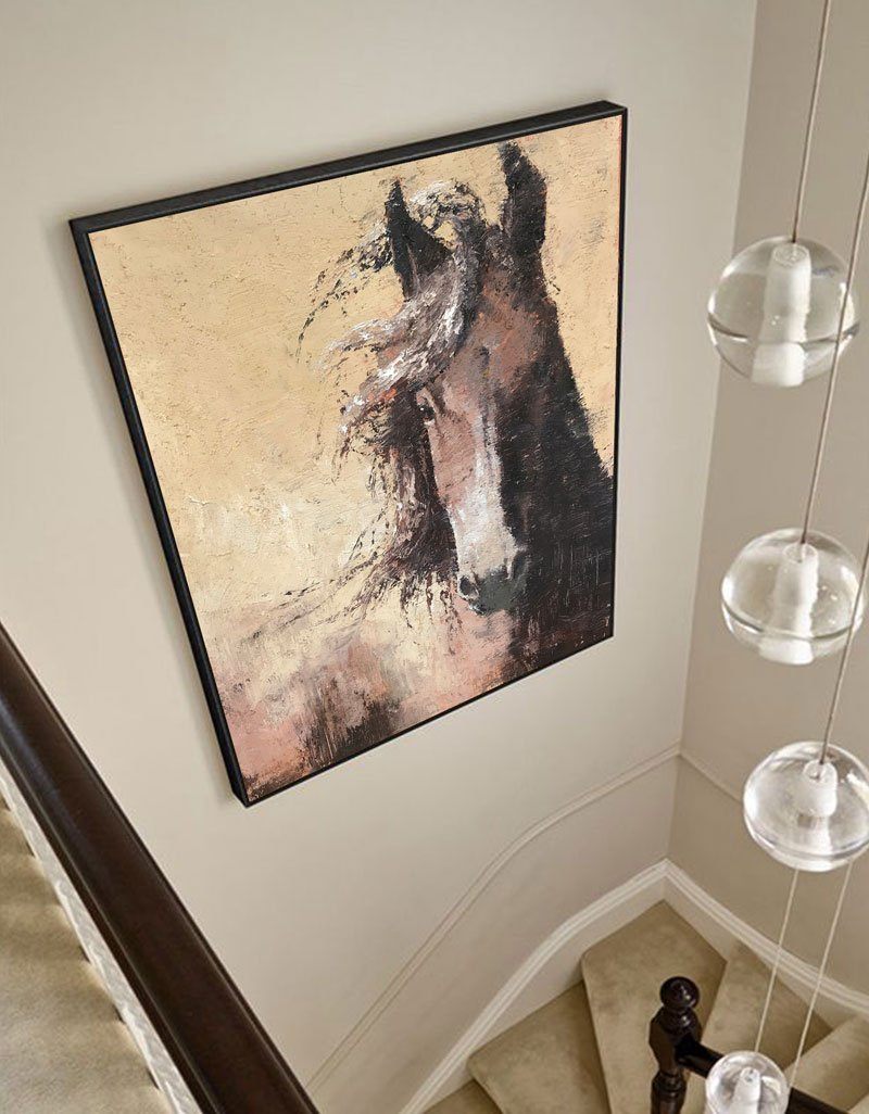 Large Abstract Horse Painting Brown Horse Painting Extra Large Textured Horse Art Oversized Horse Wall Art