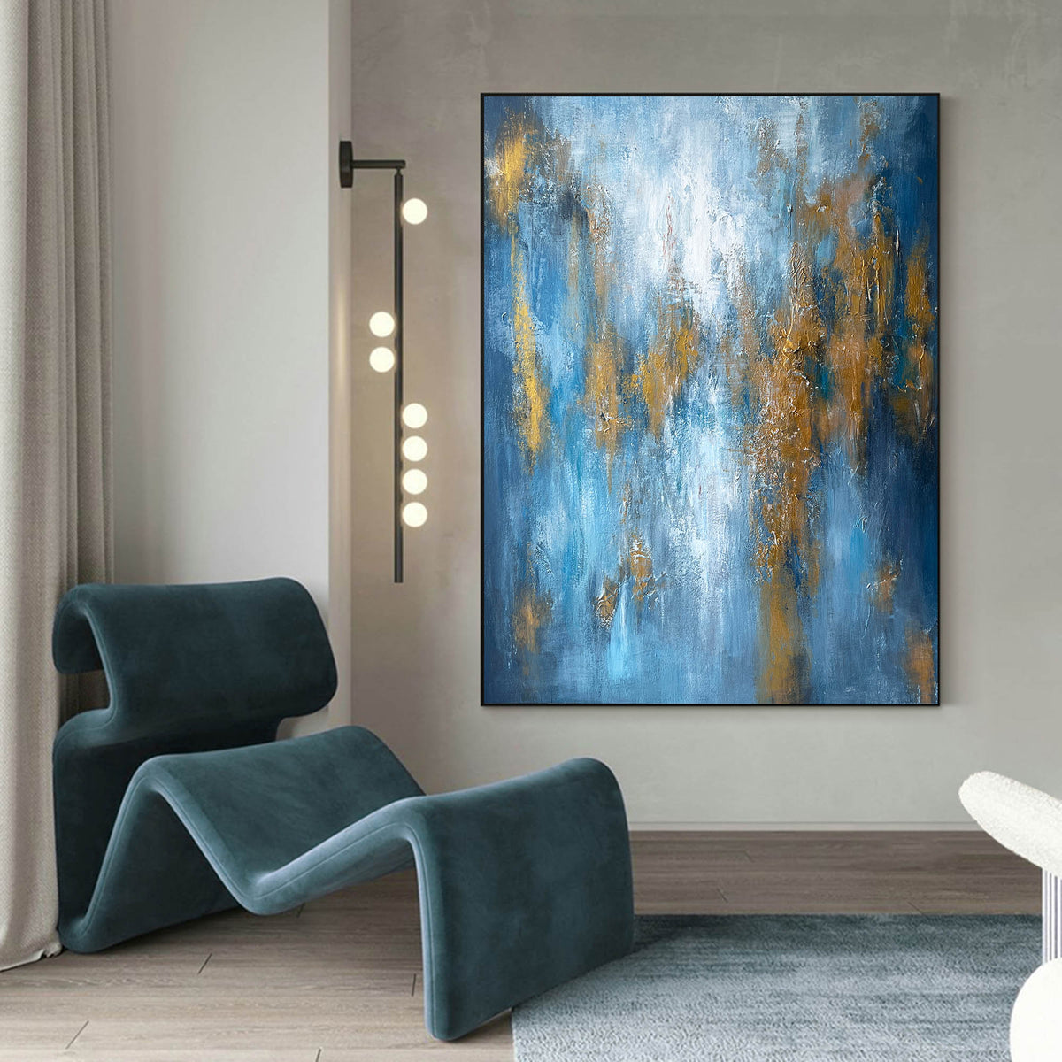 Blue Gold Abstract Wall Art Modern Canvas Wall Art Large Acrylic Abstract Painting For Livingroom