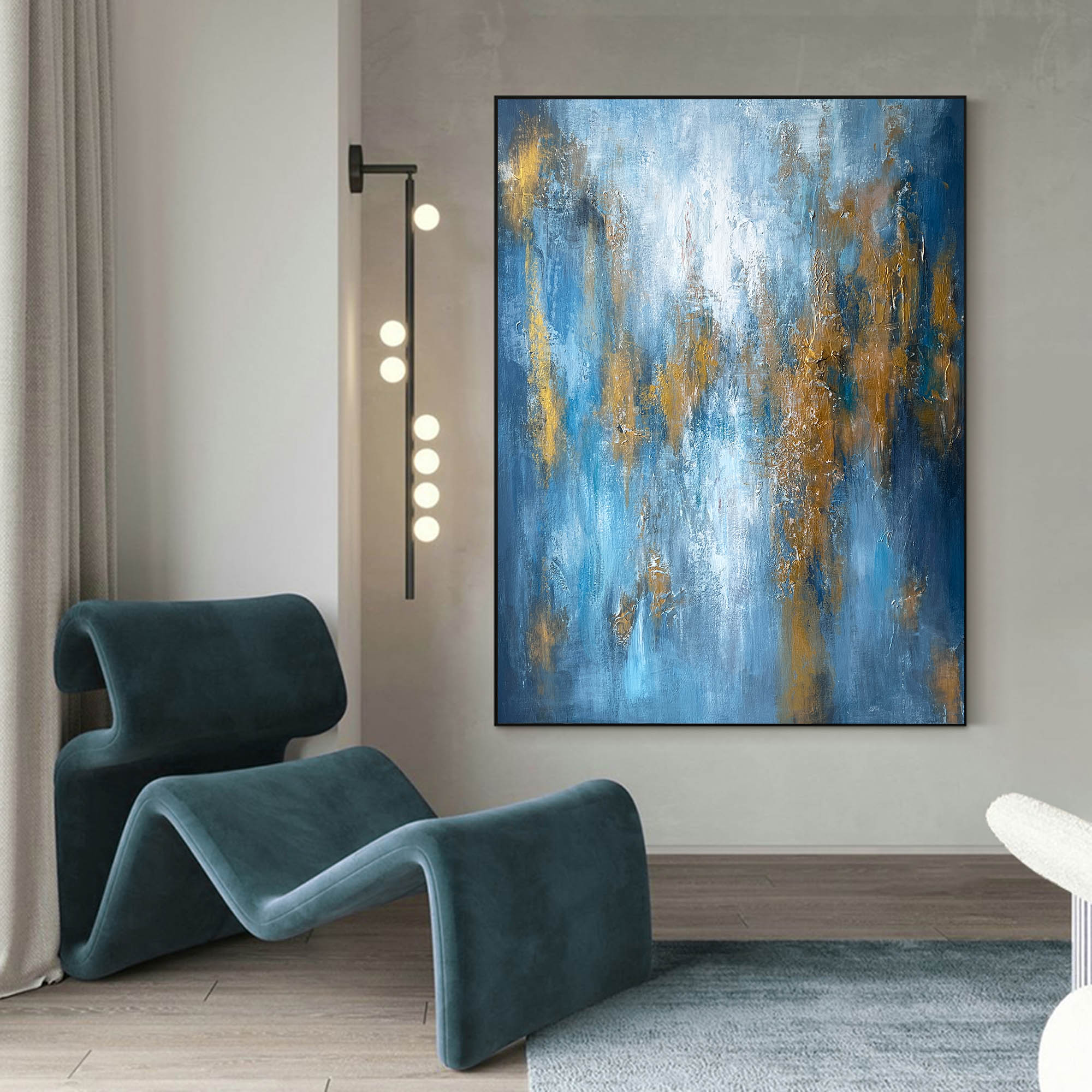 Blue Gold Abstract Wall Art Modern Canvas Wall Art Large Acrylic Abstract Painting For Livingroom