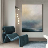 Modern Dark Blue Abstract Art Minimalist Acrylic Painting Canvas Wall Art For Livingroom