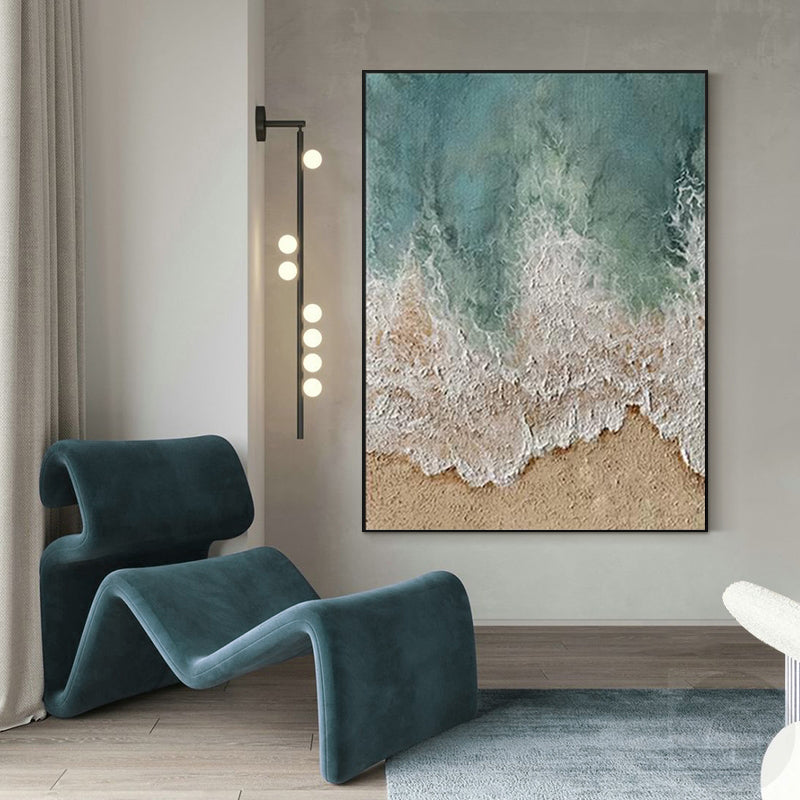 Large Blue Seascape Wall Art Contemporary Blue Coastal Canvas Art Ocean Wave Painting