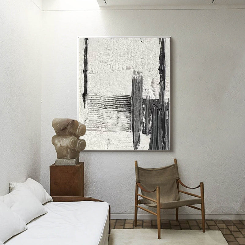 Black And White Textured Painting, Minimalist Abstract Painting, Living Room Black Abstract Art