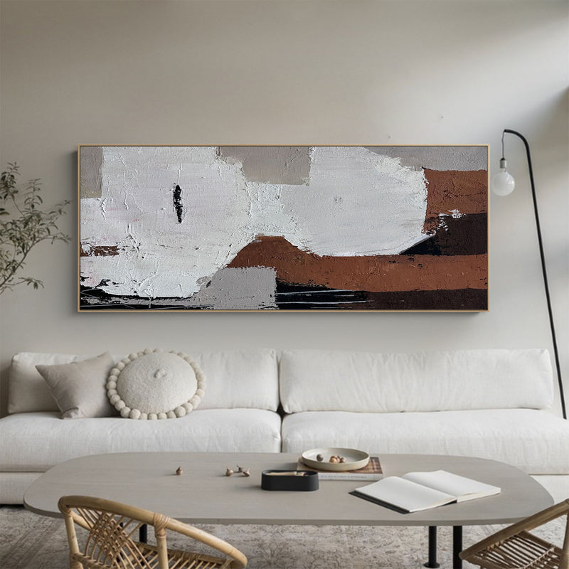Brown Grey Abstract Art, Japandi Canvas Wall Art Large Abstract Acrylic Painting For Sale