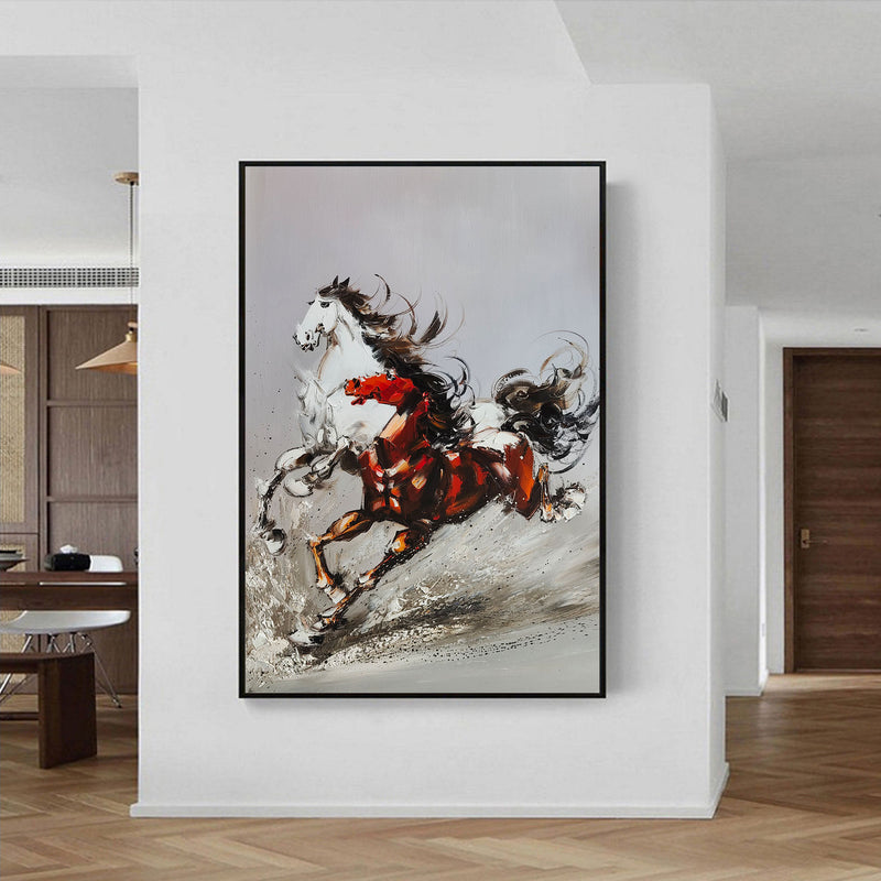 Rich Textured Running Horse Wall Art Modern Horse Textured Canvas Wall Art Horse Acrylic Painting For Sale