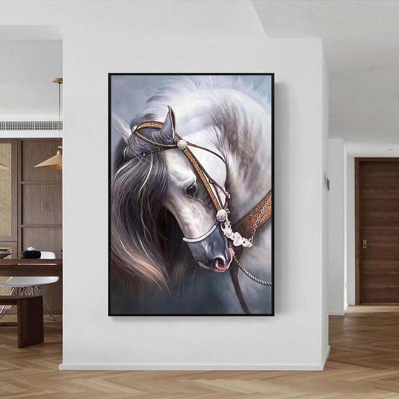 Modern Large White Horse Oil Painting Wild Horse Canvas Art Modern