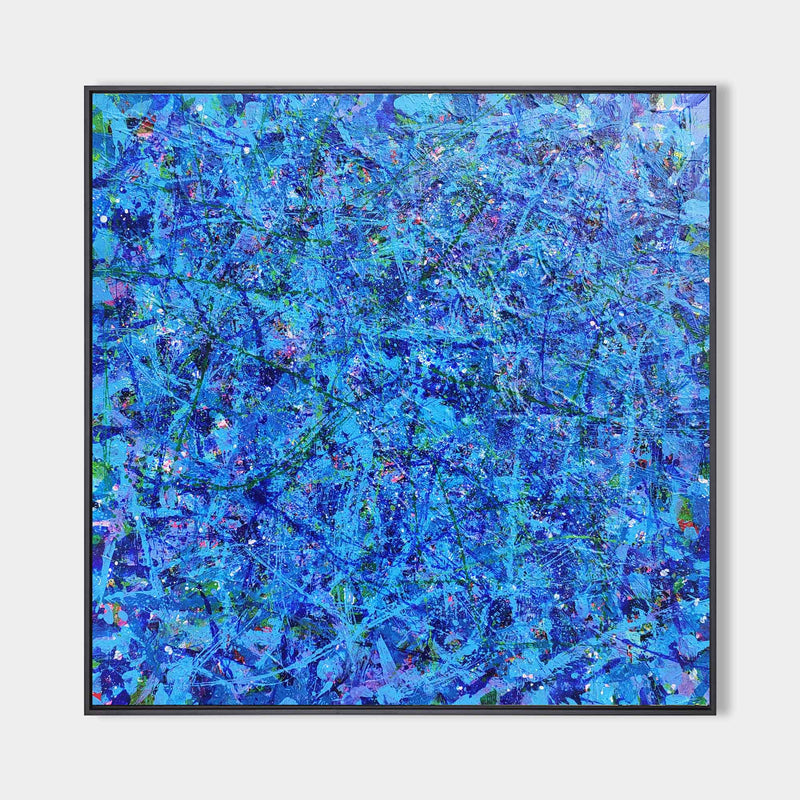 47'' X 47'' Modern Blue Large Wall Art Abstract Square Paintings Artwork In Stock For Sale