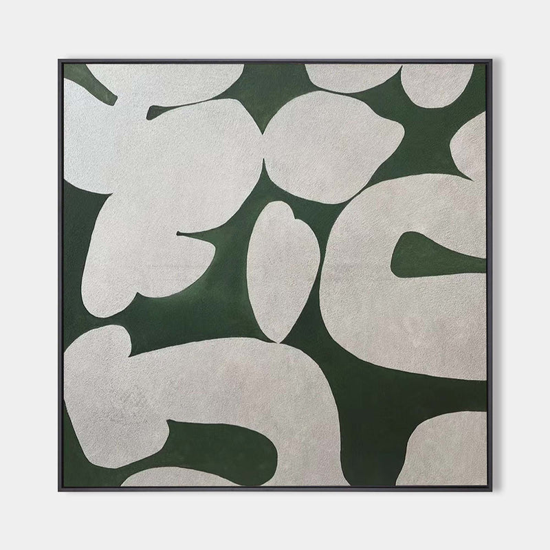 Large Green Square Abstract Art Modern Green White Painting Framed Canvas Painting