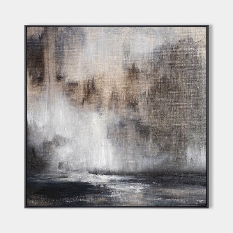 Modern Large Black And Dark Grey Landscape Painting Abstract Seascape Acrylic Painting For Sale