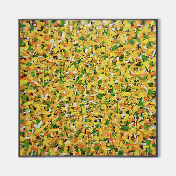 47'' X 47'' Modern Yellow Large Wall Art Abstract Square Paintings Artwork In Stock For Sale