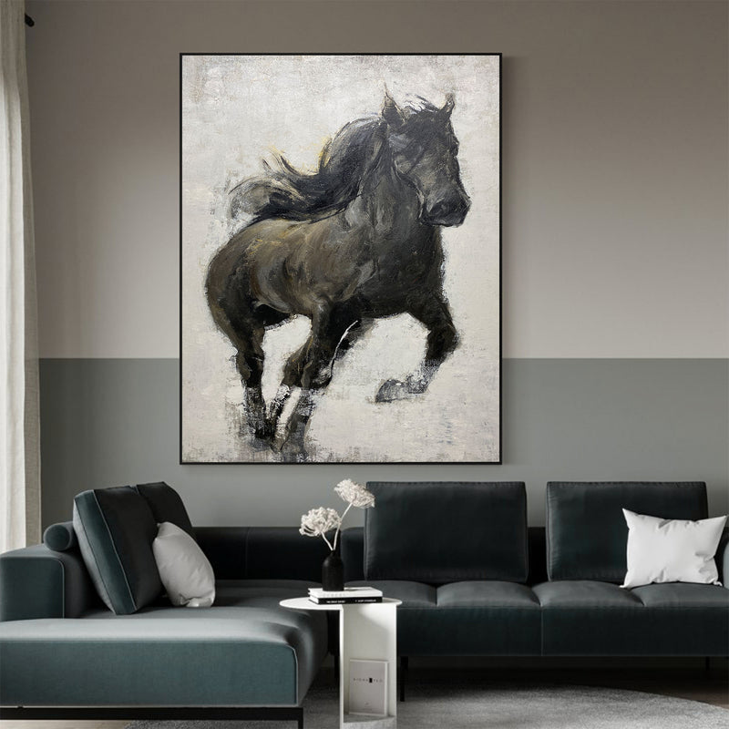 Large Modern Black Horse Painting Wall Art For Living Room Canvas Painting Horse Acrylic Painting
