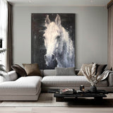 Modern White Horse Painting Canvas Painting Horse Acrylic Painting Large Horse Wall Art For Sale