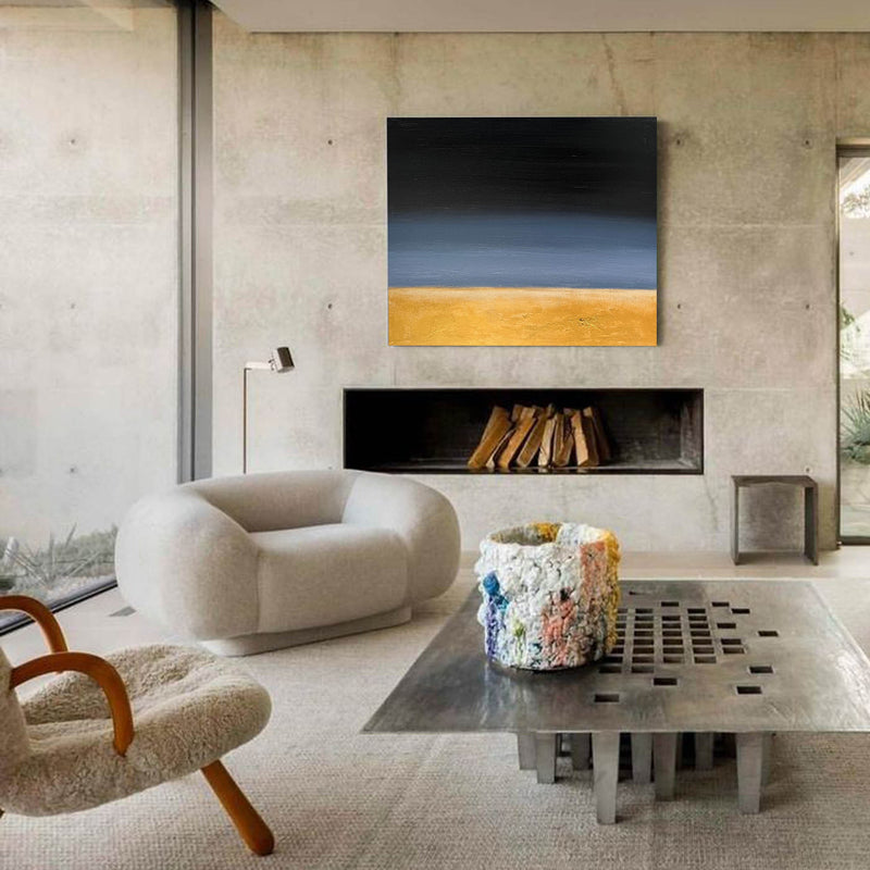 Large Black And Gold Minimalist Art Acrylic Painting Livingroom Canvas Wall Art For Sale