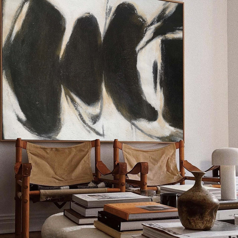 Black Abstract Art Large Modern Interior Canvas Art Long Horizontal Wall Art For Home Decor