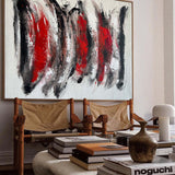 Black And Red Abstract Art Large Modern Interior Canvas Art Long Horizontal Wall Art For Home Decor