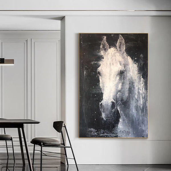 Modern White Horse Painting Canvas Painting Horse Acrylic Painting Large Horse Wall Art For Sale