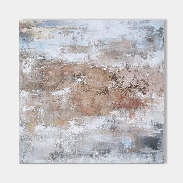 Square Grey And Rust Abstract Canvas Art Contemporary Textured Painting