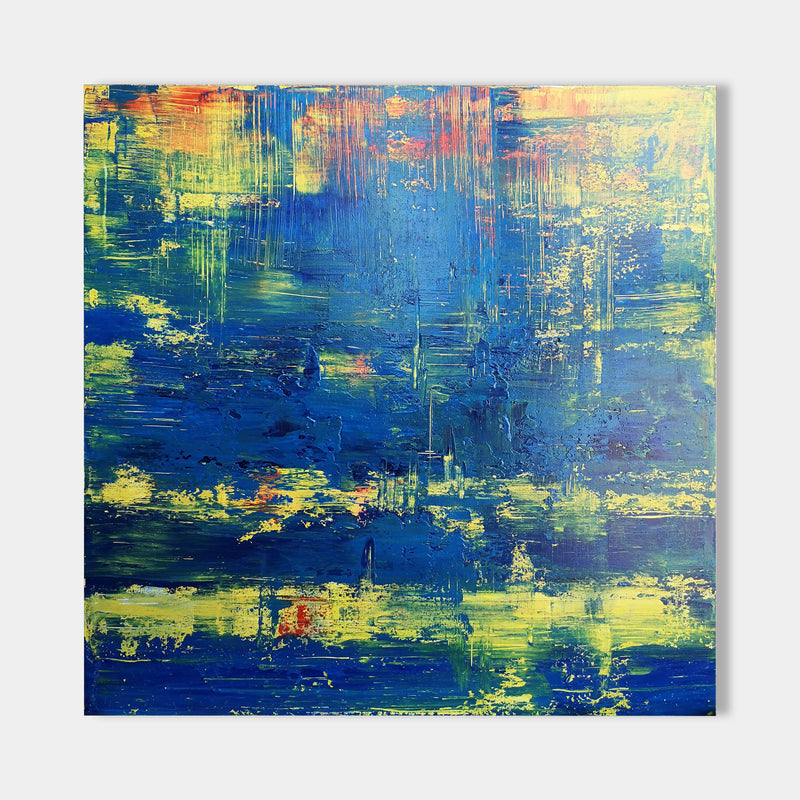 40 x 40 Blue And Yellow Abstract Wall Art Square Modern Abstract Painting